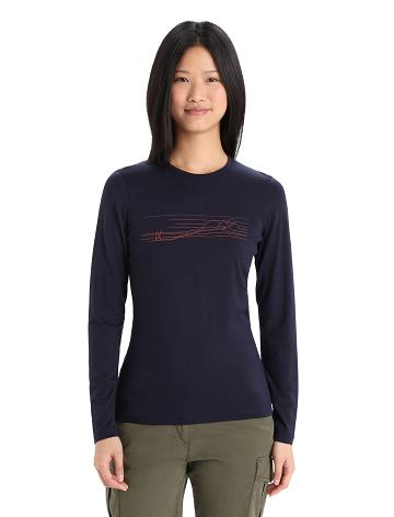 Base Layers Icebreaker Merino 200 Oasis Long Sleeve Crewe Ski Stripes Femme Bleu Marine | FR 1829YXFU